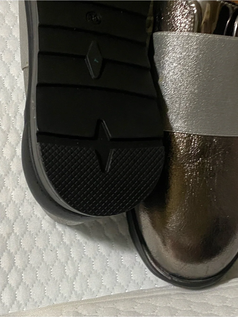 Metallic Bronze Slip-On Loafers with Wide Elastic Strap